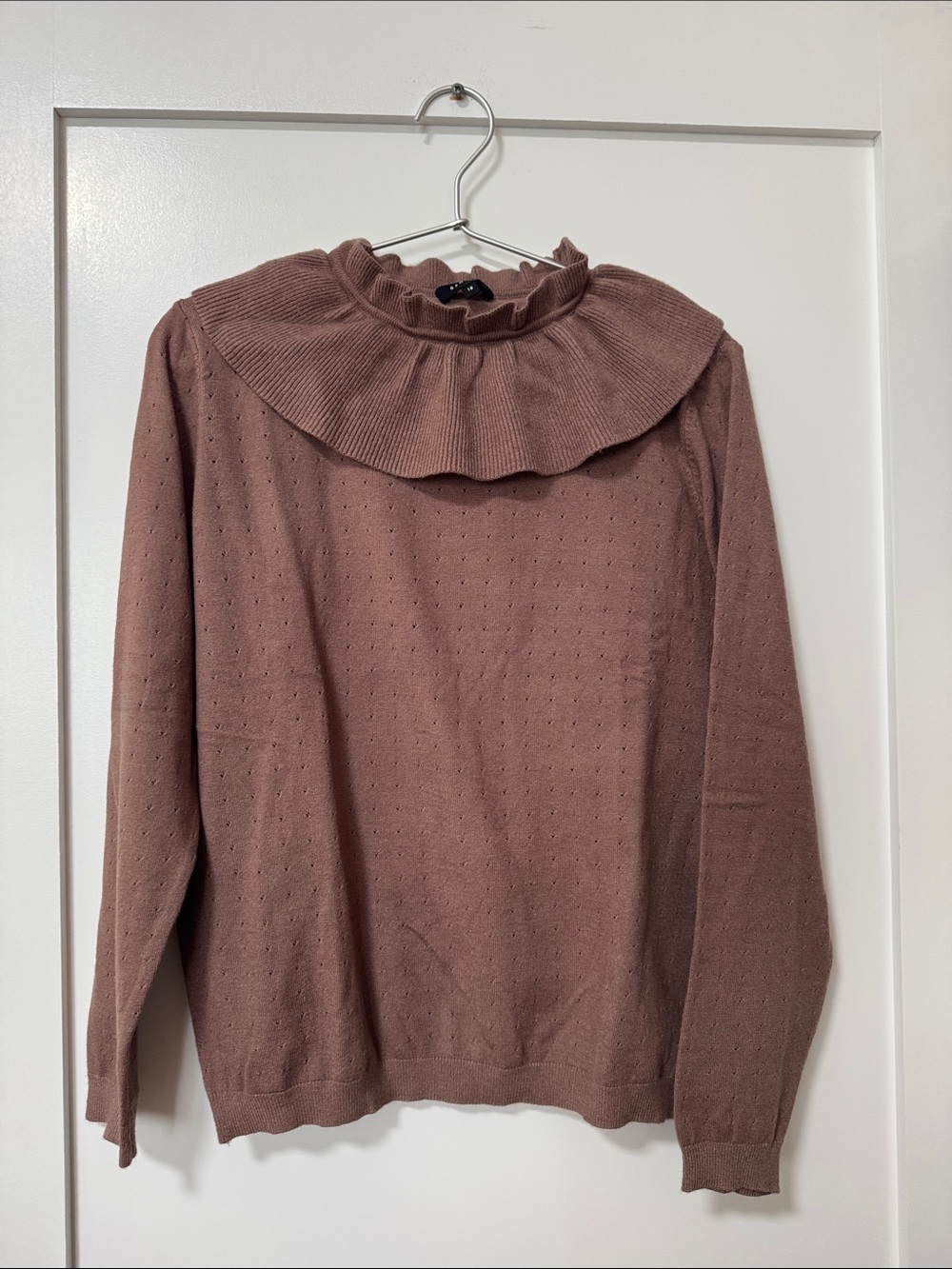 BAMBOO Women's Ruffled Neck Knit Sweater in Mauve